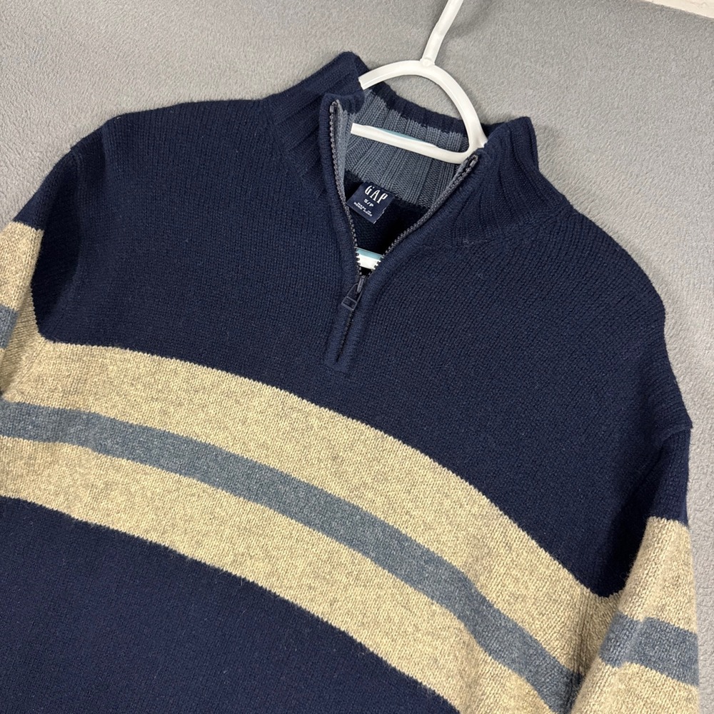 Gap Sweater Mens Small Blue Striped 1/4 Zip Mock Neck Pullover Lambswool VTG Y2K